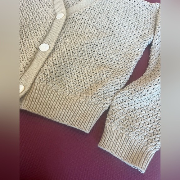 Madewell Open-Stitch Crop Cardigan Sweater Size Small Tan Cotton - Picture 5 of 10